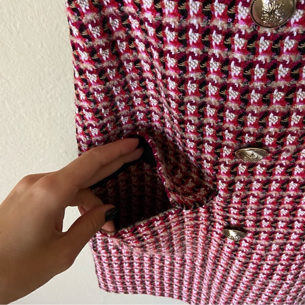 Maje Russi Tweed Mini Pink Dress Fuchsia Size XS - Picture 12 of 15